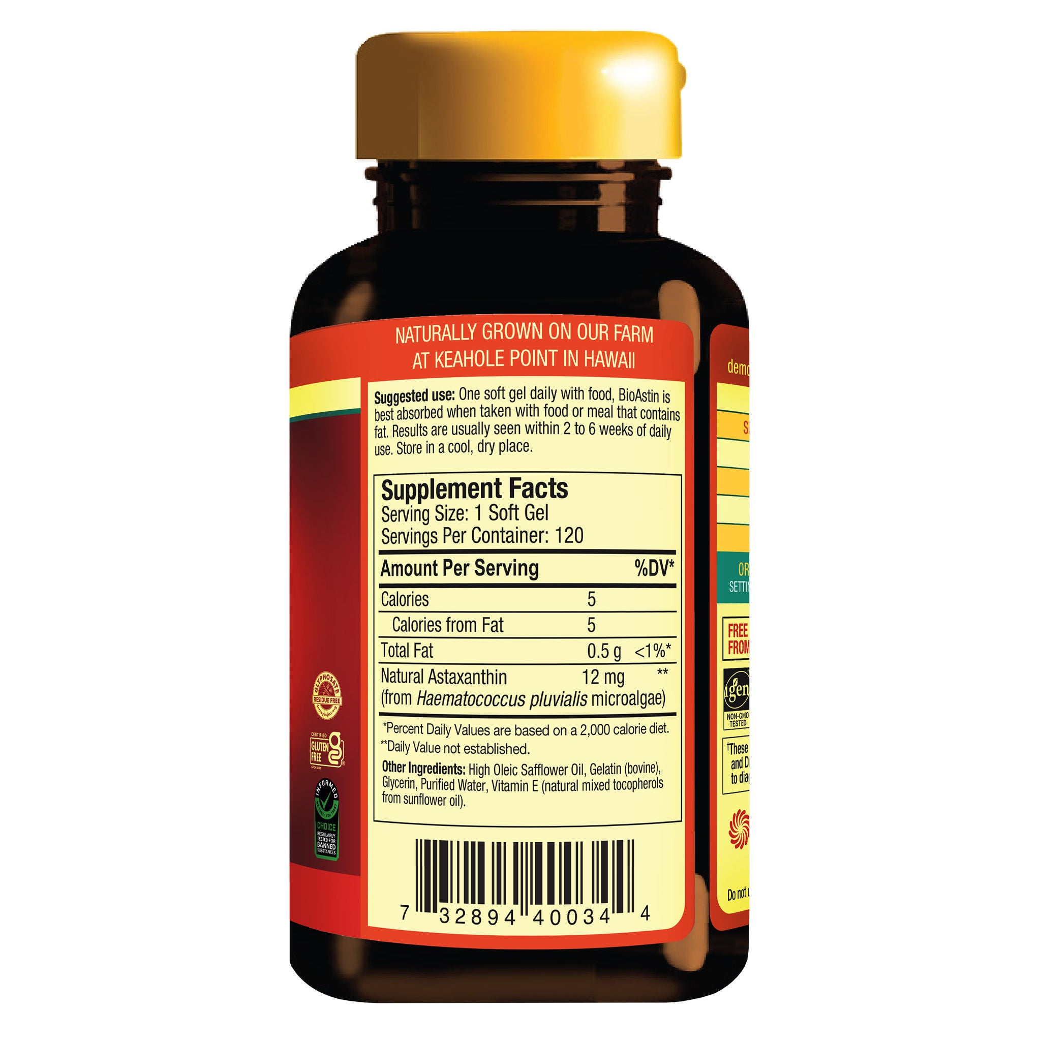 BioAstin Hawaiian Astaxanthin 12 mg, 120 Softgels 3 BioAstin Hawaiian Astaxanthin 12 mg, 120 Softgels - Image 3