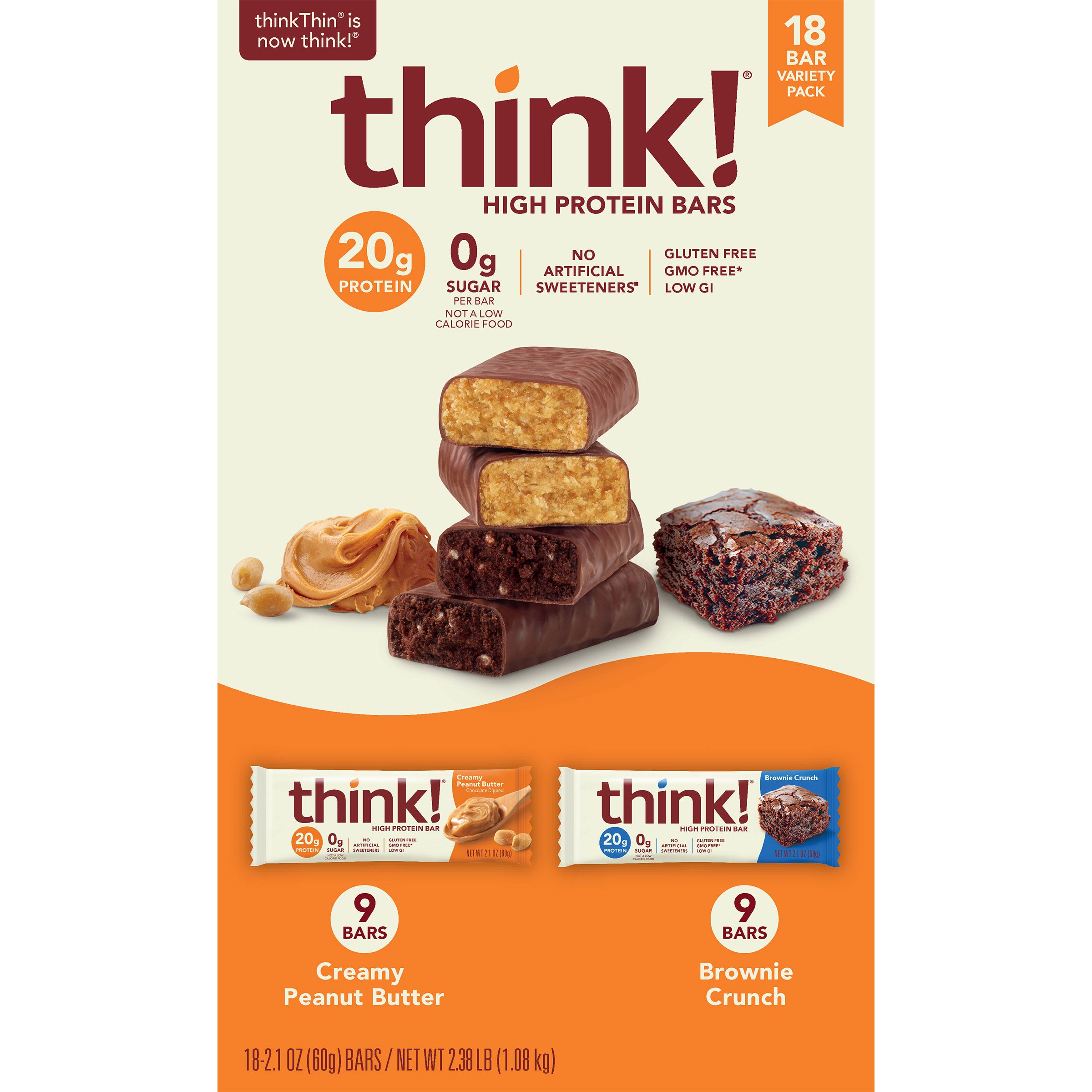 Think Thin High Protein Bar, Variety Pack, 2.1 oz, 18-count 1 Think Thin High Protein Bar, Variety Pack, 2.1 oz, 18-count
