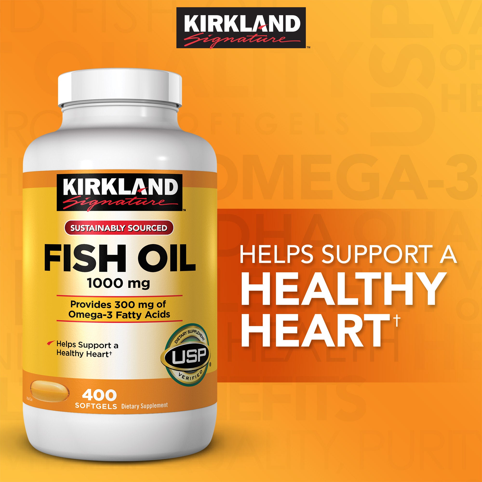Kirkland Signature Fish Oil 1000 mg, 400 Softgels 2 Kirkland Signature Fish Oil 1000 mg, 400 Softgels - Image 2