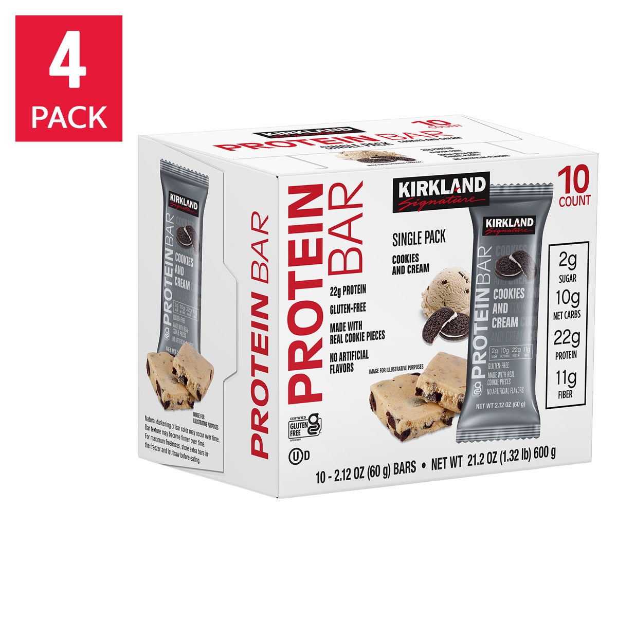 Kirkland Signature Protein Bars, Cookies and Cream, 2.12 oz Bars, 40-Count (4 Pack of 10) 2 Kirkland Signature Protein Bars, Cookies and Cream, 2.12 oz Bars, 40-Count (4 Pack of 10) - Image 2