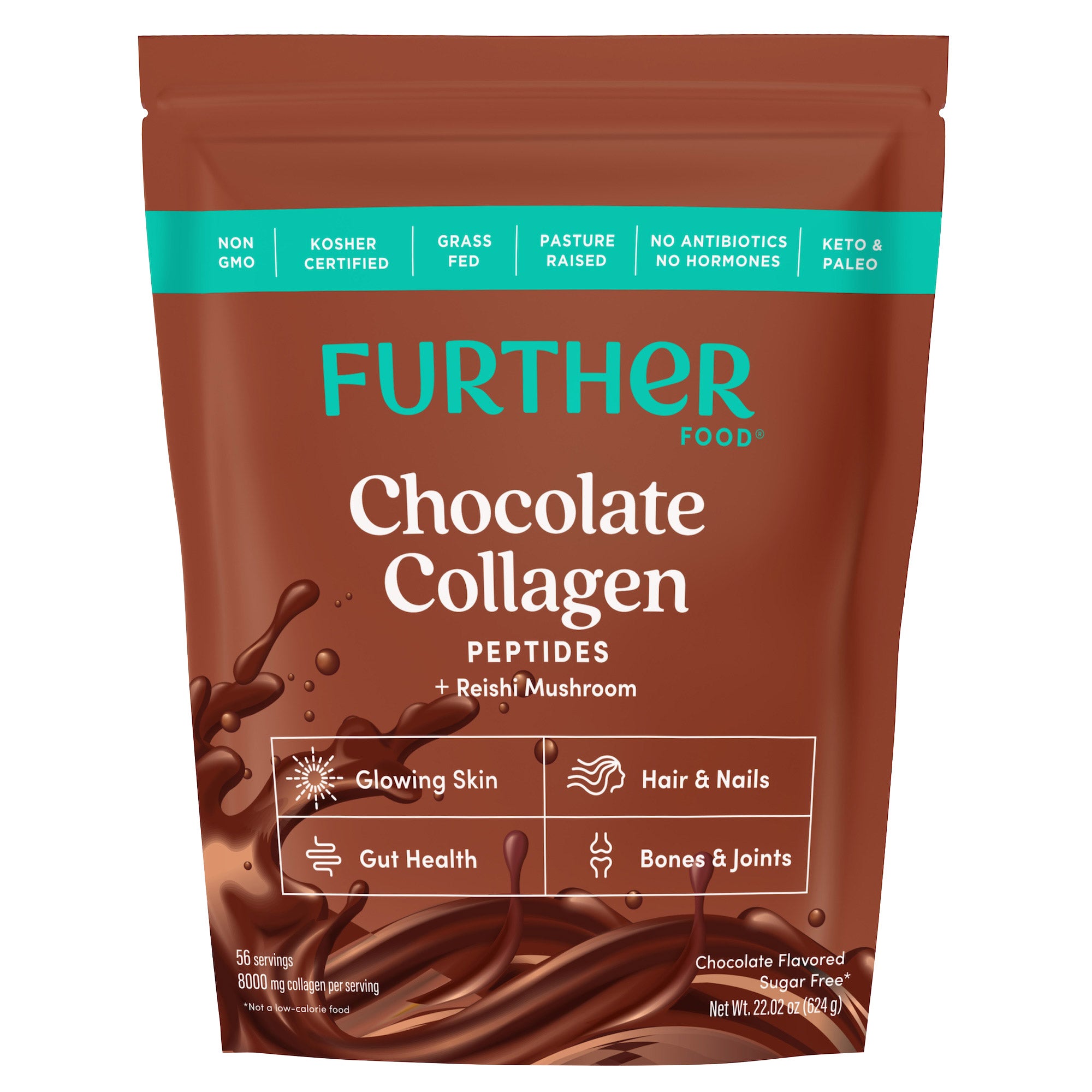 Further Food Grass-Fed Collagen Peptides Powder Plus Mushroom, Chocolate, 56 Servings 1 Further Food Grass-Fed Collagen Peptides Powder Plus Mushroom, Chocolate, 56 Servings