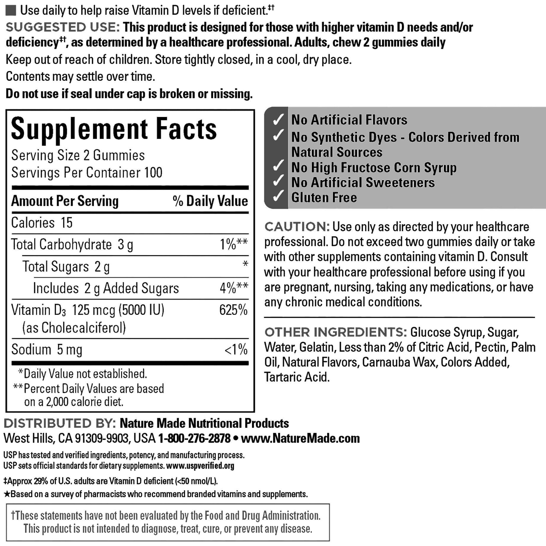 Nature Made Extra Strength Vitamin D3 125 Mcg, 200 Gummies 5 Nature Made Extra Strength Vitamin D3 125 Mcg, 200 Gummies - Image 5